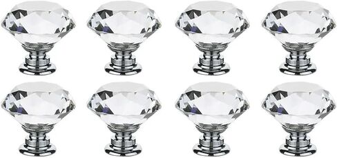 30mm Diamond Shape Crystal Glass Cupboard Drawer Kitchen Cabinet Door Wardrobe Handles Hardware 4/8Pcs(8pcs) in Saudi Arabia