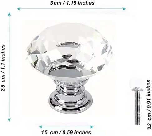 30mm Diamond Shape Crystal Glass Cupboard Drawer Kitchen Cabinet Door Wardrobe Handles Hardware 4/8Pcs(8pcs) in Saudi Arabia