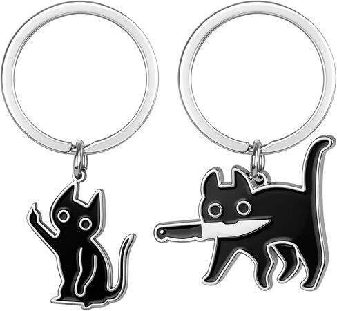 2 قطعة سلسلة مفاتيح القطط، سلسلة مفاتيح مبتكرة على شكل قطة سوداء. هدايا مثالية لمحبي القطط للنساء والرجال، هدايا سلة الهالوين المضحكة in Kuwait