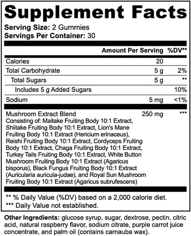 Mushroom Extract Complex Gummy - Supports Immunity & Energy, Memory and Cognition, Vegan - 60 Count, in Saudi Arabia