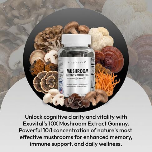 Mushroom Extract Complex Gummy - Supports Immunity & Energy, Memory and Cognition, Vegan - 60 Count, in Saudi Arabia