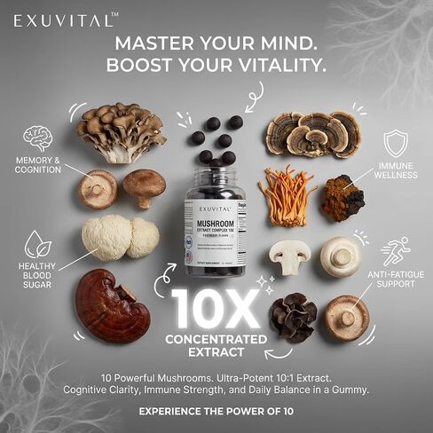 Mushroom Extract Complex Gummy - Supports Immunity & Energy, Memory and Cognition, Vegan - 60 Count, in Saudi Arabia