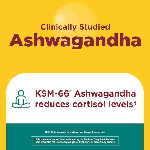 Nature Made Ashwagandha KSM 66 + كبسولات فطر الريشي، مزيج تخفيف التوتر من أشواغاندا ومكمل الفطر، 60 كبسولة، كمية تكفي 30 يومًا in Saudi Arabia