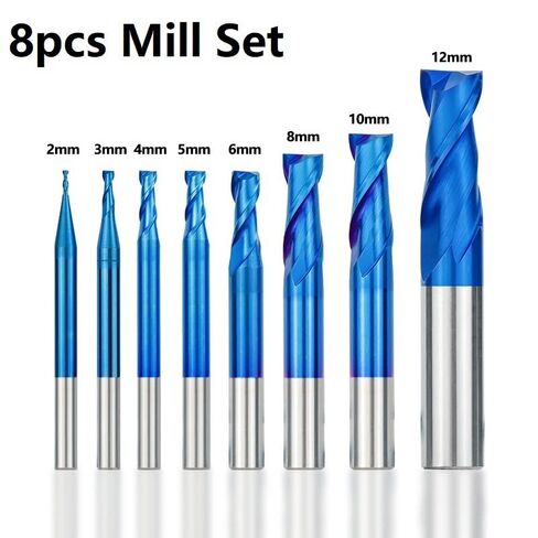 كربيد شقة الأنف نهاية مطحنة القاطع CNC راوتر بت 2 الناي نانو الأزرق المغلفة 1-12 مللي متر طحن بت أداة in Kuwait