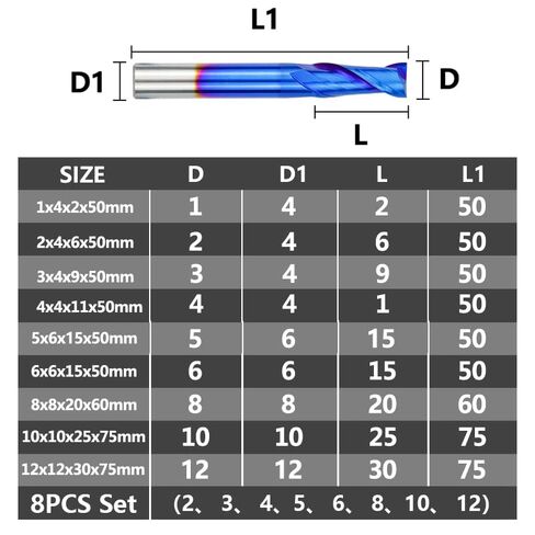 كربيد شقة الأنف نهاية مطحنة القاطع CNC راوتر بت 2 الناي نانو الأزرق المغلفة 1-12 مللي متر طحن بت أداة in Kuwait