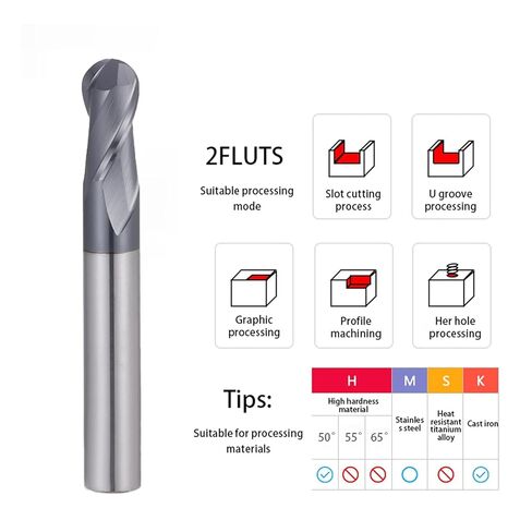 Ball Nose End Mill Cutter CNC Router Bits Tungsten Carbide Double Flute Milling Tool HRC50 55 65 R1 R2 in Kuwait
