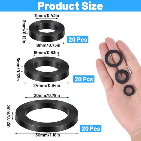 60 Pcs Shower Head Gasket,Rubber Sealing Gaskets Rings Shower Head Hose Washers O-Rings Leakproof Plumbing Seals for Faucet Garden Connector(1/2 Inch, 3/4 Inch,1 Inch) in Saudi Arabia