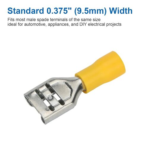 Baomain 0.375" Female Quick Disconnect Spade Terminals,Insulated Crimp Connectors 12-10 AWG 9.5mm,Yellow, Pack of 50 in Kuwait