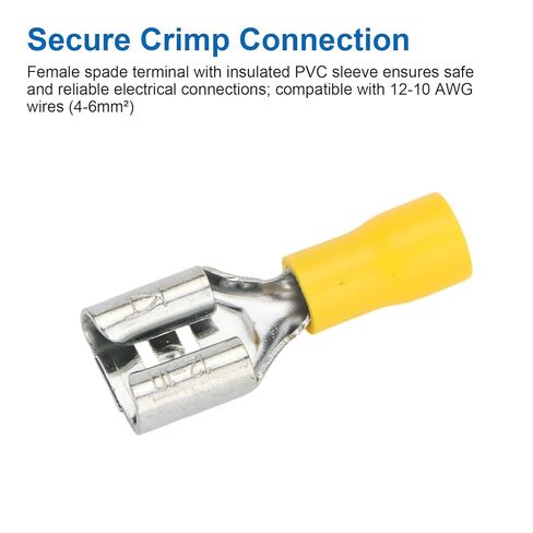 Baomain 0.375" Female Quick Disconnect Spade Terminals,Insulated Crimp Connectors 12-10 AWG 9.5mm,Yellow, Pack of 50 in Kuwait