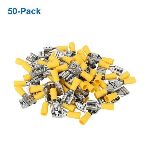 Baomain 0.375" Female Quick Disconnect Spade Terminals,Insulated Crimp Connectors 12-10 AWG 9.5mm,Yellow, Pack of 50 in Kuwait