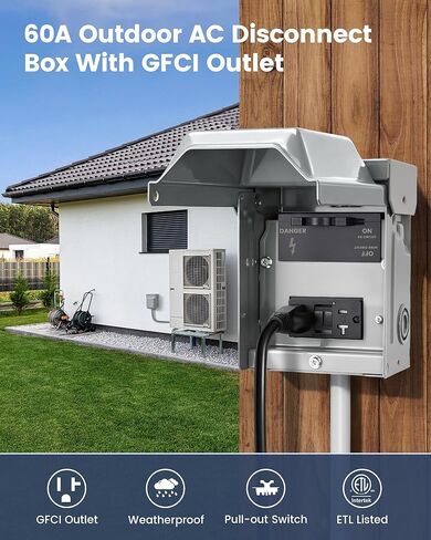 SURAIELEC 60 Amp Non-Fused AC Disconnect Box with Pull-Out Switch and GFCI Receptacle, for Mini Split, Home & Light Commercial HVAC Systems, ETL Listed, No fuses Required in Saudi Arabia