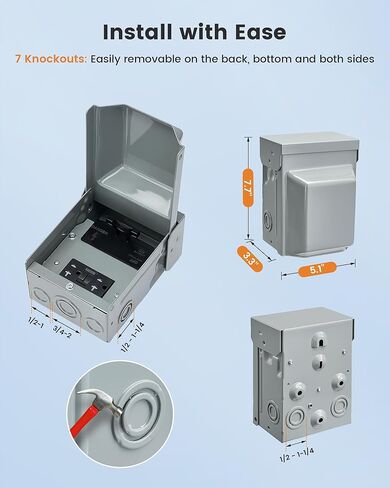 SURAIELEC 60 Amp Non-Fused AC Disconnect Box with Pull-Out Switch and GFCI Receptacle, for Mini Split, Home & Light Commercial HVAC Systems, ETL Listed, No fuses Required in Saudi Arabia