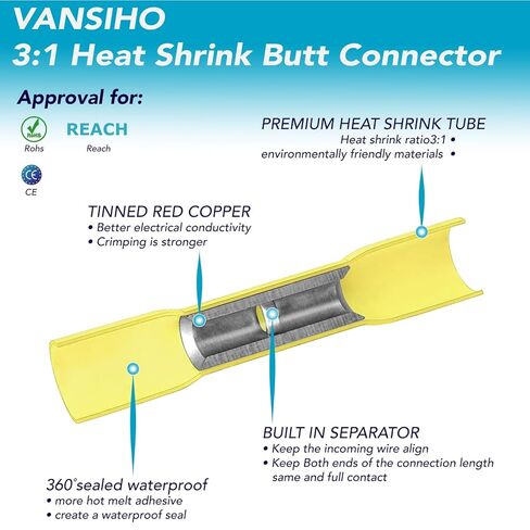 10 Pack 8 AWG Heat Shrink Butt Connectors - Waterproof Electrical Wire Terminals, Marine & Automotive Crimp Connectors, Insulated Splice Kit with Adhesive Lining in Saudi Arabia