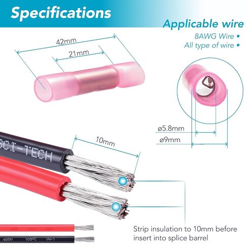 10 Pack 8 AWG Heat Shrink Butt Connectors - Waterproof Electrical Wire Terminals, Marine & Automotive Crimp Connectors, Insulated Splice Kit with Adhesive Lining in Saudi Arabia