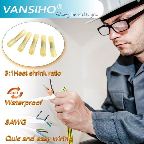10 Pack 8 AWG Heat Shrink Butt Connectors - Waterproof Electrical Wire Terminals, Marine & Automotive Crimp Connectors, Insulated Splice Kit with Adhesive Lining in Saudi Arabia