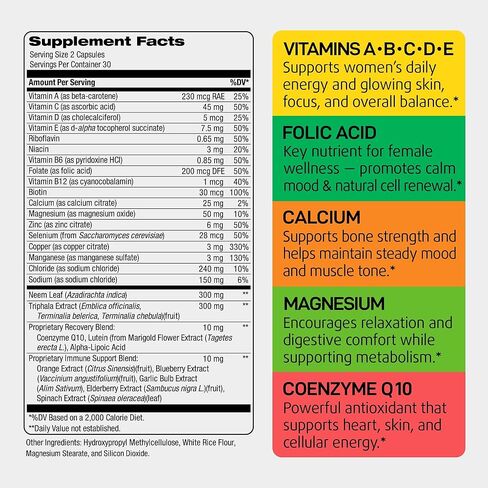 Daily Multivitamin for Energy & Immune Support - Zinc, Vitamins A B6 B12 C D E, Biotin, Lutein, Folate, Folic Acid, Selenium, Copper, Calcium 25mg - Multimineral Supplement for Women Men, 60 Capsules in Kuwait