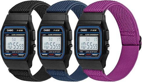 3 Pack Elastic Band Compatible with Casio F-91W/F-84/F-94/F-105/F-108/AE-1200/W-217H/W-218H/A-158W/A-168W/SGW-300H/W-800H, Adjustable Stretchy Sport Strap Comfortable Nylon Replacement Wristband in Kuwait