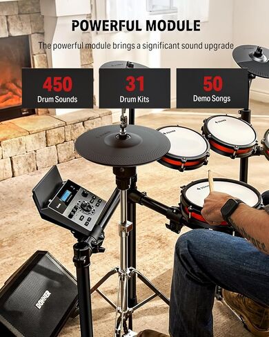Donner Electric Drum Set, DED-200 Pro Electronic Drum Kit with Standalone Hi-Hat, Dual-Zone 10 Inch Mesh Snare and Independent Kick Drum for Advanced Drummer, 5 Pads 4 Cymbals in Saudi Arabia
