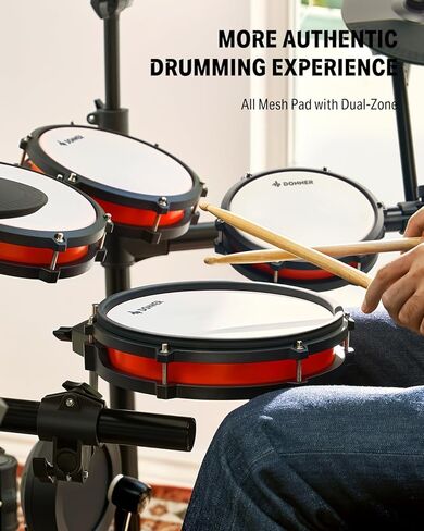 Donner Electric Drum Set, DED-200 Pro Electronic Drum Kit with Standalone Hi-Hat, Dual-Zone 10 Inch Mesh Snare and Independent Kick Drum for Advanced Drummer, 5 Pads 4 Cymbals in Saudi Arabia