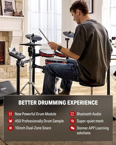 Donner Electric Drum Set, DED-200 Pro Electronic Drum Kit with Standalone Hi-Hat, Dual-Zone 10 Inch Mesh Snare and Independent Kick Drum for Advanced Drummer, 5 Pads 4 Cymbals in Saudi Arabia
