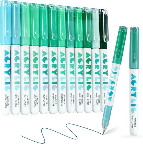 Acrylic Paint Markers, 12 Colors Highlighter Acrylic Pens with Bullet Tip,Strong Coverage, Large Ink Capacity, Multi-Purpose Paint Pens for Rock Painting, Crafts, DIY, Art Supplies in Saudi Arabia