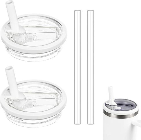 2 Pack 40oz Detachable Flip Straw Lid Replacement for Stanley Quencher H2.0 and ProTour,Leak Proof and Dust-Proof Lid,Reusable Tumbler Cover for Stanley Cup (White, 40oz) in Saudi Arabia
