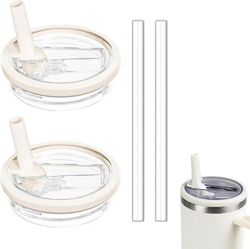 2 Pack 40oz Detachable Flip Straw Lid Replacement for Stanley Quencher H2.0 and ProTour,Leak Proof and Dust-Proof Lid,Reusable Tumbler Cover for Stanley Cup (White, 40oz) in Saudi Arabia