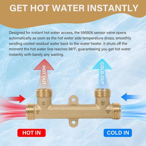 595926 صمام مستشعر نحاسي صلب، يناسب Watts Premier 500800/500805 & Grundfos UP Comfort نظام مضخة إعادة تدوير الماء الساخن الفوري 367010 صمام الجسر الالتفافي الحراري in Kuwait