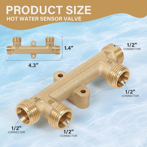 595926 صمام مستشعر نحاسي صلب، يناسب Watts Premier 500800/500805 & Grundfos UP Comfort نظام مضخة إعادة تدوير الماء الساخن الفوري 367010 صمام الجسر الالتفافي الحراري in Kuwait