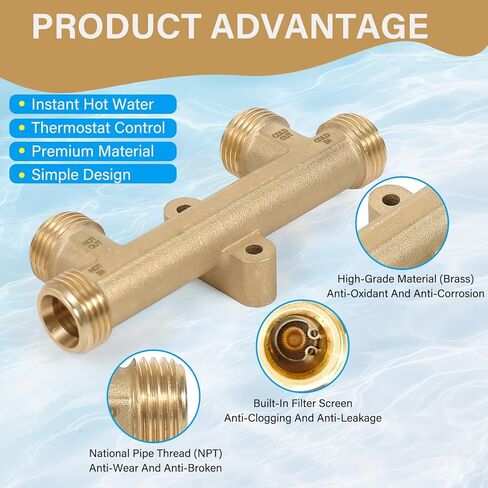 595926 صمام مستشعر نحاسي صلب، يناسب Watts Premier 500800/500805 & Grundfos UP Comfort نظام مضخة إعادة تدوير الماء الساخن الفوري 367010 صمام الجسر الالتفافي الحراري in Kuwait