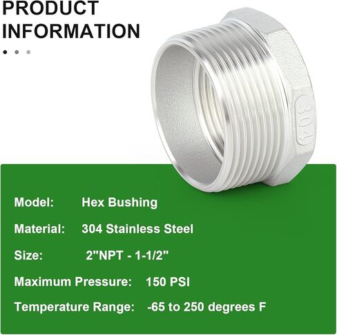 TAISHER 2PCS 304 Stainless Steel Reducer Hex Bushing, 1-1/2" NPT Male x 1" NPT Female, Reducing Pipe Adapter Fitting in Saudi Arabia