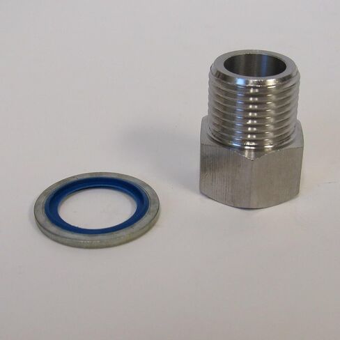 محول من الفولاذ المقاوم للصدأ 3/8 بوصة NPT أنثى × 3/8 بوصة BSPP ذكر مع غسالة مانعة للتسرب، غسالة فولاذية مطلية بالزنك مع ختم Buna-N، أقصى ضغط 3700 رطل لكل بوصة مربعة، نطاق درجة الحرارة -30 درجة فهرنهايت إلى 200 درجة فهرنهايت in Kuwait