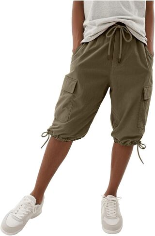 GOKKILRW Womens Bermuda Cargo Shorts Knee Length Elastic Waist Drawstring Work Short Pants Summer Pedal Pushers with Pockets in Kuwait