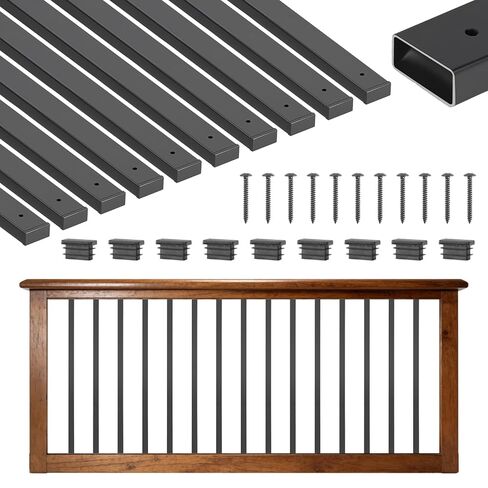 VEVOR 61 Pack Deck Balusters, 29.5 in Galvanized Steel Railing Spindles, Hollow Rectangle Metal Decking Stair Balusters with Pre-Drilled Hole, End Caps, Screws, for Deck, Porch & Stair Railing, Black in Saudi Arabia