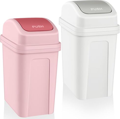 Sumind 2 Pcs Bathroom Trash Can with Swing Lid Small Garbage Can Plastic Bathroom Trashcan Garbage Bin for Kitchen Waste Bedroom Room Outdoor (Green and Beige,1.8 Gallon) in Kuwait