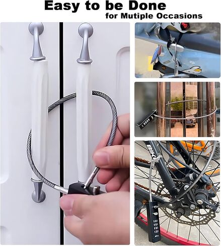 أقفال الكابلات مع مجموعة، كابل قفل فولاذي مجدول 23-3/5 بوصة مع رمز قابل لإعادة الضبط لبوابة السياج الخارجية والدراجات والخزائن وخزائن الملابس (رمادي مسدس) in Kuwait