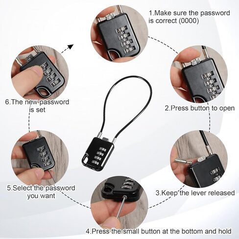 قطعتان من القفل المدمج ذو التصميم المدمج القابل لإعادة الضبط المكون من 4 أرقام مع كابل بطول 7 بوصات، وقفل كومبو لكابلات متينة من الفولاذ المقاوم للصدأ، وأقفال كابلات صغيرة مع قفل متعدد الأغراض لحقيبة السفر، وصالة الألعاب الرياضية in Kuwait