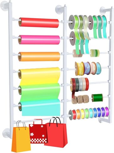 Ribbon Storage Organizer 7 tier Wall Mounted Ribbon Rack Ideal for Wrapping Paper Scarf Tie Belt Towel, Metal Ribbon Storage for Craft Room Flower Store Scarf Belt-with Hooks in Saudi Arabia