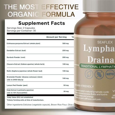 Lymphatic Drainage Capsules Natural Herbal Supplement for Fluid Balance & Immune Health, with Echinacea, Dandelion, and Burdock 60 Capsules in Saudi Arabia