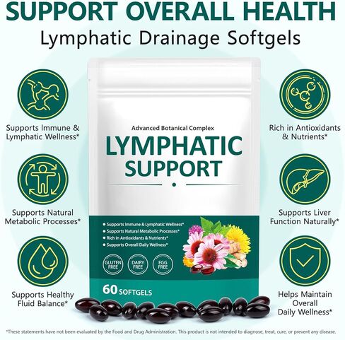 Lymphatic Drainage Supplement, with Echinacea, Dandelion and Burdock, Promotes Healthy Circulation & Fluid Balance, Lymph System Support Supplement for Women & Men - 60 Softgels in Saudi Arabia