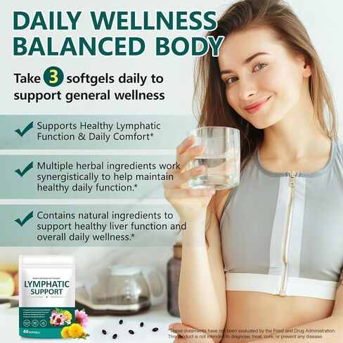 Lymphatic Drainage Supplement, with Echinacea, Dandelion and Burdock, Promotes Healthy Circulation & Fluid Balance, Lymph System Support Supplement for Women & Men - 60 Softgels in Saudi Arabia