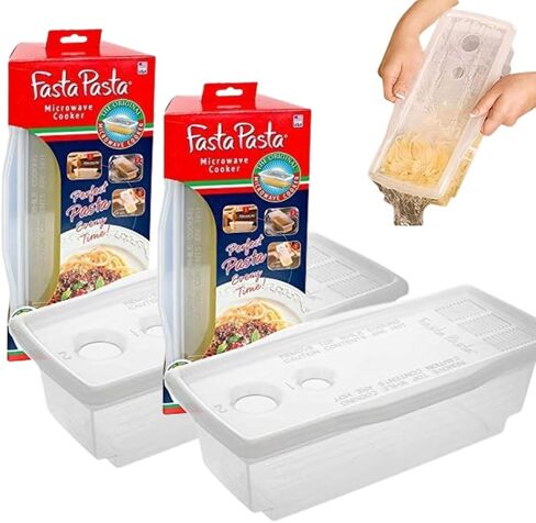 جهاز طهي المعكرونة بالميكروويف من فاستا - الأصلي (2PK) - يطبخ ما يصل إلى 4 حصص - بدون فوضى أو التصاق أو انتظار الغليان - معكرونة ال دينتي المثالية في كل مرة - للمساكن والمطابخ والمكاتب - صنع في الولايات المتحدة الأمريكية in Saudi Arabia