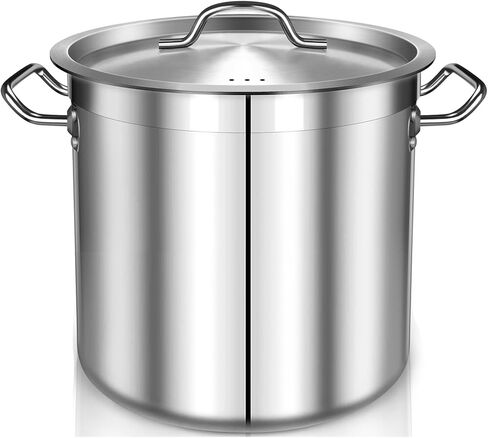 35 Quart Stainless Steel Cooking Pot - Stock Pot with Lid - Large Soup Pot for Cooking, Stew, Pozole, Pasta - Induction Compatible - Ideal for Home & Commercial Use in Saudi Arabia