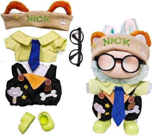 Fit Labubu Outfit Set 1 و 2 & 3 - STAR and BONE PRINAL SELS مع ربطة عنق وملاب دمية عصرية لهواة الجمع ومحبي الألعاب (الأزرق) in Kuwait