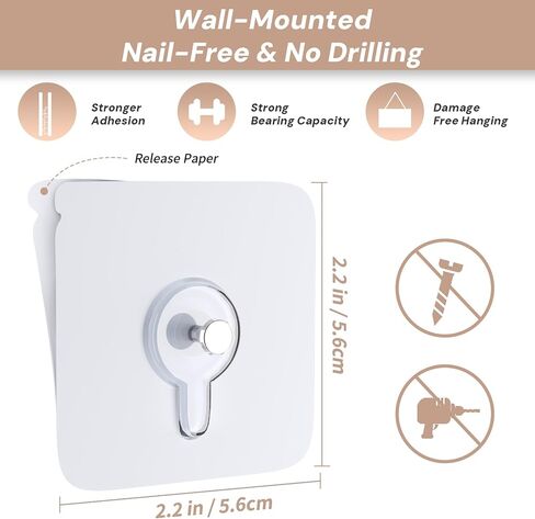 14 Pack-Adhesive Hooks, Waterproof Removable，Hooks for Walls no Damage，no Drill Picture Hangers，Sticky Hooks for Hanging in Saudi Arabia