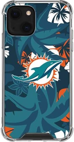 Skinit Clear Phone Case Compatible with iPhone 13 - Officially Licensed NFL Miami Dolphins Tropical Print Design in Saudi Arabia