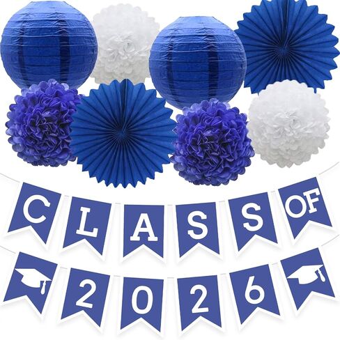 Blue Green Graduation Party Decoration Class Banner Hanging Pom Poms Flowers High School College Grad Supplies in Kuwait