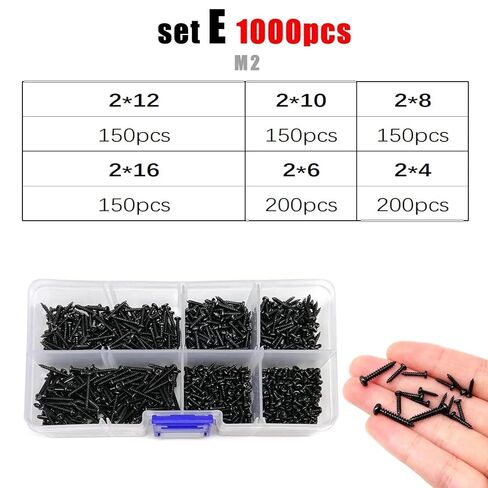1 Kit Black Steel Phillips Pan Cross Round Head Self-Tapping Wood Screw Mix M1 M1.2 M1.4 M1.7 M2 M2.6 M3 M4 Assortment Set(Set E 1000pcs) in Saudi Arabia