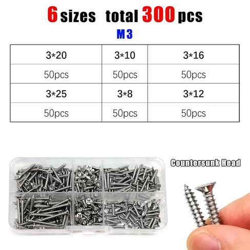 250-1010 قطعة 1 صندوق M1.2 M1.4 M1.7 M2 M3 M4 فيليبس شقة غاطسة مستديرة عموم رئيس الخشب الذاتي التنصت المسمار مزيج أحجام مجموعة 304 الفولاذ المقاوم للصدأ (غاطسة M3 300 قطعة) in Kuwait