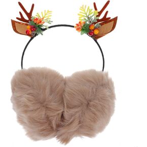 Lurrose Reindeer Winter Earmuff Christmas Headband Outdoor Furry Fur Ear Warmer Hair Hoop Deer Ear Plush Ear Wrap Headpiece